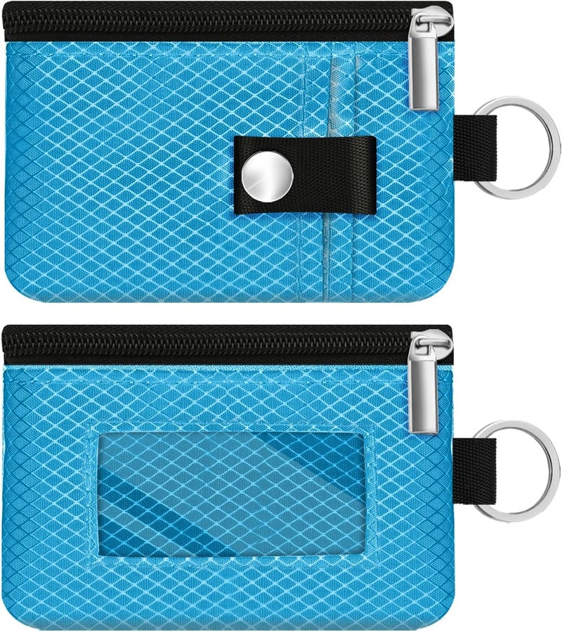 CCUMI Minimalist RFID Blocking Small Wallet with ID Window,WaterResistant Zip Id Case Wallet with Lanyard Keychain for Cards,Cash,Travel,Women,Men (Lake Blue) - Image 3